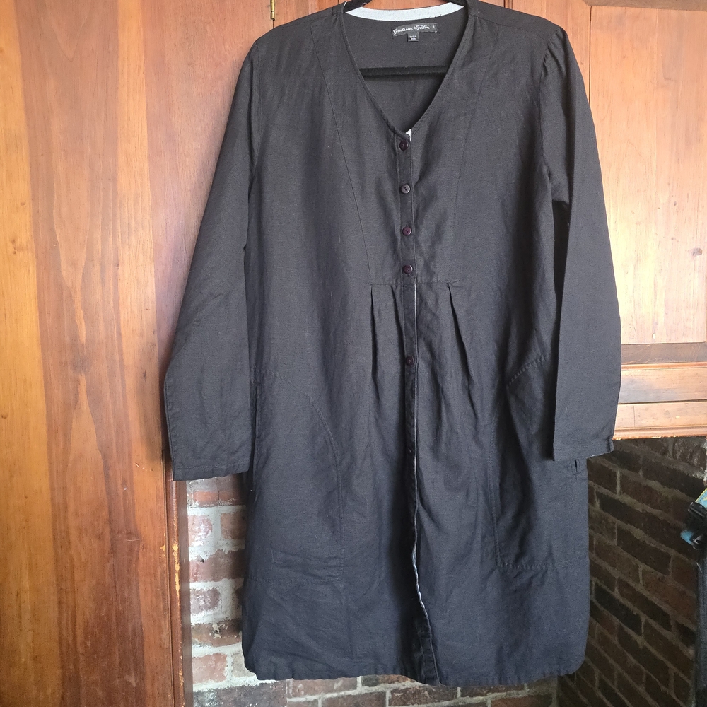 Gudrun Sjoden Black Button-Up Long Sleeve Tunic/Dress - Large - Cotton/Linen